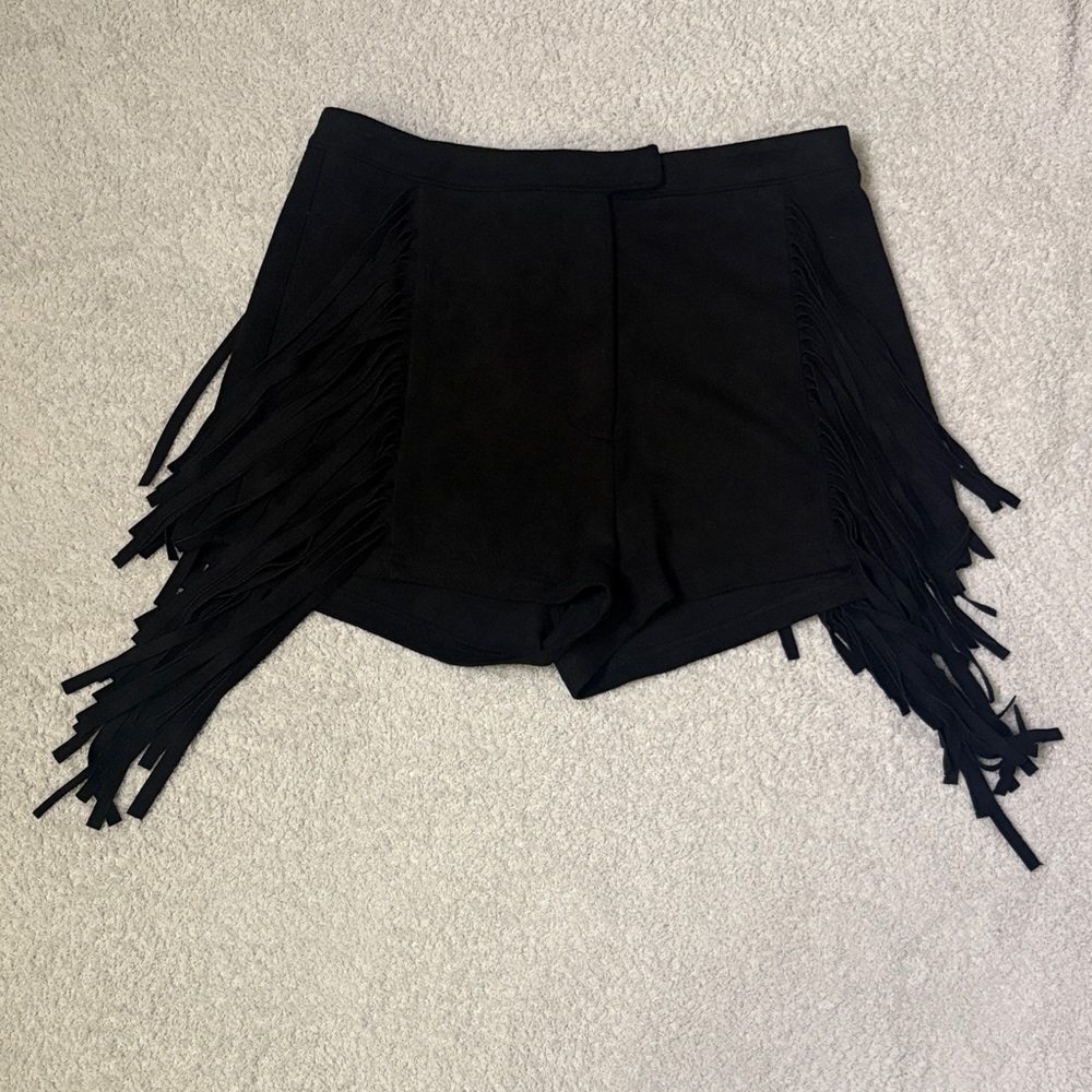 Wild Honey Black Velety Fringe Women Shorts